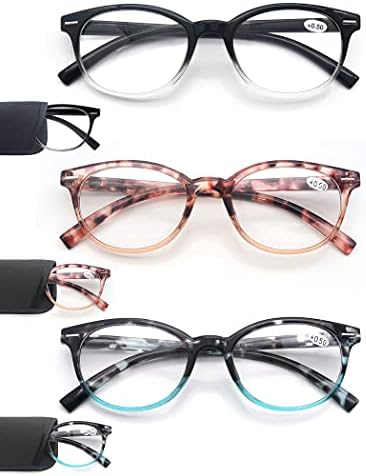 MODFANS Reading Glasses 2.25 Women 3 Pack Spring Hinge Fashion Round Stylish for Reading with Pouch