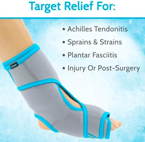 Vive Ankle Ice Pack Wrap - Foot Cold/Hot Compression Brace - Adjustable Freeze Support for Cooling/Heating Achilles Injuries, Tendonitis, Plantar Fasciitis, Sore Feet, Inflammation, Muscle Sprain