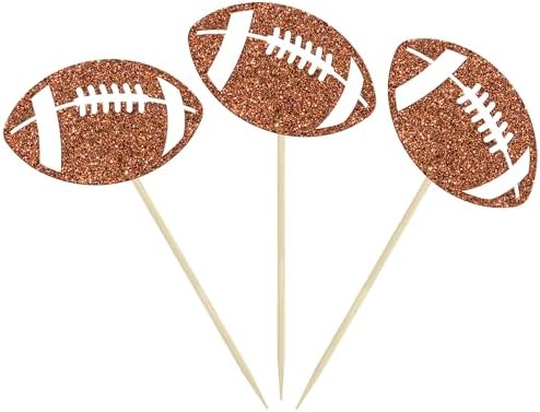 24Pcs Rugby Football Cupcake Toppers Rugby Ball Cupcake Picks Sports Ball Theme Cake Decoration for Rugby Super Baby Shower Kids Birthday Party Decorations Supplies