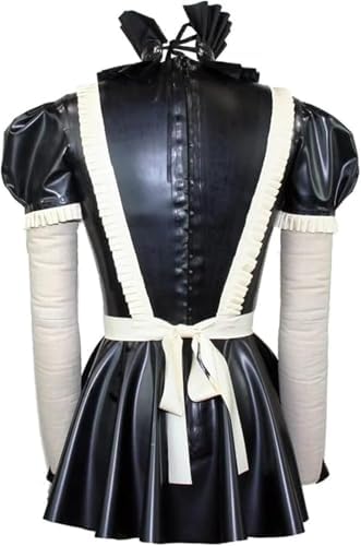 Sexy Latex French Maid Dress Zipper Butt Prom Puff Sleeve Uniform Body Suit Playsuit