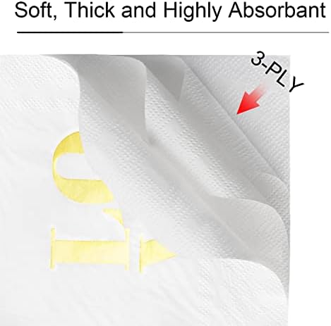 100 Pack of 'Love' White and Gold Wedding Napkins - Disposable Party Napkins for Cocktail, Bar, Bachelorette, Engagement and Beverage Events