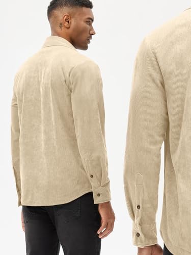Comdecevis Mens Corduroy Shirts Jacket Button Down Long Sleeve Work Shirts Shackets with Pocket
