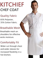 KITCHIEF Black Chef Coat With Mesh Lightweight Chef Jacket Men Short Sleeve Chef Uniform for Kitchen,Restaurant,Bakery