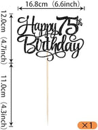 Rsstarxi 1 Pack Black Happy 75th Birthday Cake Topper Cheers to 75 Years Old Birthday Cake Pick Decorations for Celebrating Men Women 75th Birthday Anniversary Party Decorations Supplies