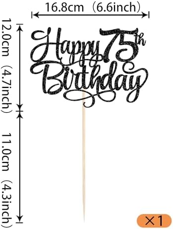 Rsstarxi 1 Pack Black Happy 75th Birthday Cake Topper Cheers to 75 Years Old Birthday Cake Pick Decorations for Celebrating Men Women 75th Birthday Anniversary Party Decorations Supplies