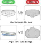 SUBEKYU Silicone Soap Dish for Bathroom,Bar Soap Holder for Shower with Draining Tray, Waterfall Soap Tray for Kitchen Sink, Set of 2 (2 * White)