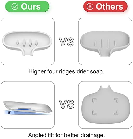 SUBEKYU Silicone Soap Dish for Bathroom,Bar Soap Holder for Shower with Draining Tray, Waterfall Soap Tray for Kitchen Sink, Set of 2 (2 * White)