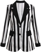 Black and White Striped Blazer for Women Long Sleeve Open Front Work Office Jacket Halloween Lapel Pockets Button Blazer Suit
