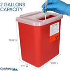 Oakridge Products Large Sharps Container for Home Use and Professional 2 Gallon (3-Pack) with Sliding Top, Biohazard Needle and Syringe Disposal, CDC Certified