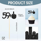 24 Pieces 59 + 1 Cupcake Toppers Funny 60th Birthday Cupcake Picks Glitter Black Middle Finger Cake Toppers for Happy 60th Birthday Party Anniversary Decorations
