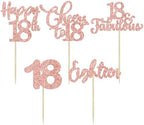 30 Pack Happy 18th Birthday Cupcake Toppers Rose Gold Glitter Eighteen Cheers to 18 Years Old Birthday Cupcake Picks for Happy 18th Anniversary Party Cake Decorations
