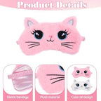 Kids Sleep Mask, 2 Pcs Cute Cat Sleeping Eye Mask Soft Plush Girls Sleep Masks Comfortable Funny Animal Night Eye Masks for Sleeping Blindfold Eye-Cover for Women Girls Home Travel (Pink, White)