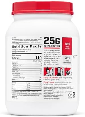 GNC Pro Performance 100% Whey Protein Powder 2.0, Fast Absorbing for Muscle Strength and Recovery, Unflavored, 25 Servings