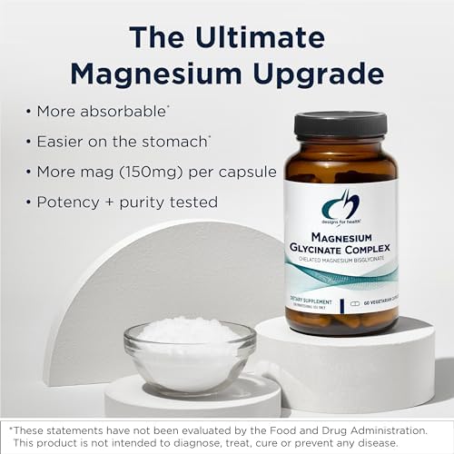 Designs for Health Magnesium Glycinate Complex - Chelated Magnesium Bisglycinate + High Absorption Magnesium for Calming & Sleep, Heart Health, Immune Support & Bone Strength - Vegan (120 Capsules)