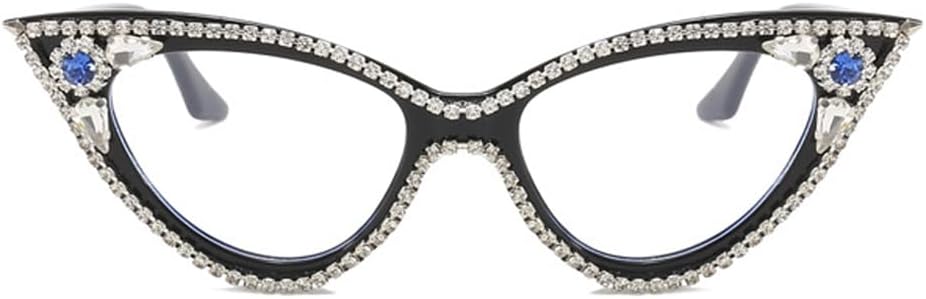 ICARA Sparkling Crystal Retro Cat Eye Frame Bling Rhinestone Reading Glasses for Women Blue Light Blocking Computer Eyeglass