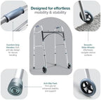 Medical King Silver Aluminum Rolling Walker for Seniors and Adults, 350 Pounds Weight Capacity, Foldable, Classic Style