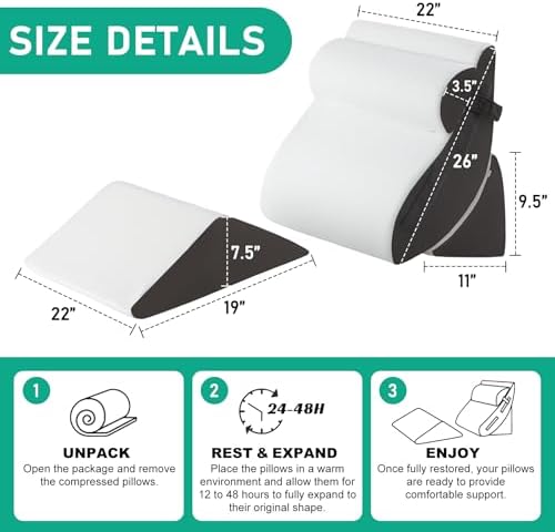 4PCS Wedge Pillow Set for After Surgery, Orthopedic Bed Wedge Pillow for Back Pain Relief, Sitting Up in Bed, Acid Reflux, Adjustable Post Surgery Pillows for GERD, Snoring, White/Grey