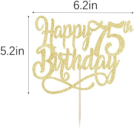 Gold Glitter Happy 75th Birthday Cake Topper,Cheers to 75 Years,happy 75th Birthday Cake Topper,75th Anniversary Cake Topper， men and women 75 years old happy birthday Party Decoration