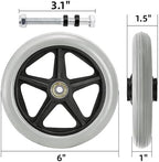 Covzoe 4 Pieces Wheelchair Front Wheels, 6 Inch Replacement Walker Wheels with 4 Axles, Anti Slip Rollator Wheel PU Tires Accessories for Safe Rolling, Gray