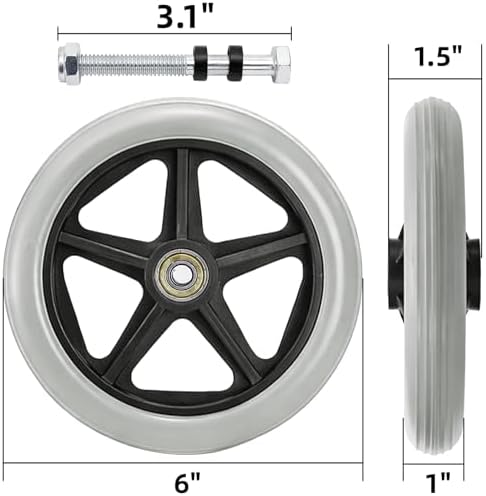 Covzoe 4 Pieces Wheelchair Front Wheels, 6 Inch Replacement Walker Wheels with 4 Axles, Anti Slip Rollator Wheel PU Tires Accessories for Safe Rolling, Gray