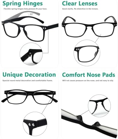 Eyekepper Ultrathin Flex Frame 5-Pack 80's Reading Glasses Black +1.25