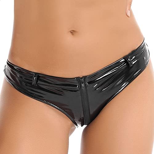 Women's Shiny Latex Wet Look Booty Shorts High Waisted Zipper Crotch Cheeky Hot Pants