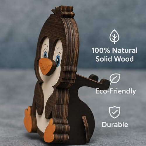 Wooden Eyeglass Holder Display Stand Creative Cute Animal Glasses Holder Dog Giraffe Handmade Creative Sunglasses Display for Desktop Accessory, Home Office Decor, Birthday and Christmas Gift (Penguin)