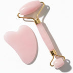 Jade-Style Roller & Gua Sha Set for Face, Pink Facial Massage Tools, Promotes Lymphatic Drainage & Healthy Skin, Works with Serum or Oil, Fridge-Friendly Skincare