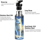 Wolf Girls Water Bottle Kids Insulated Sports Vacuum Stainless Steel Mug with Straw Lid & Handle 20 oz