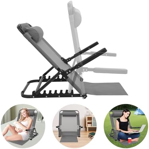 PERFERATE Adjustable Lifting Bed Backrest Support 220Lbs Large Folding Bed Rest Sitting up with Pillow and Armrest Change Angle Multifunction Portable Chair for Beach, Patient, Elderly