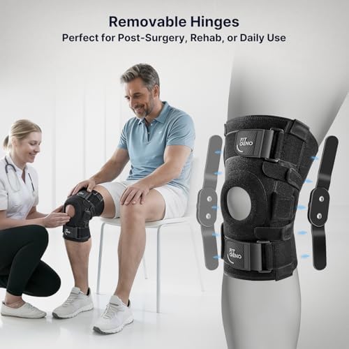 Fit Geno Hinged Knee Brace for Meniscus Tear: Adjustable Knee Support for Knee Pain w/Side Stabilizers & Hinges for Injury or Surgery Recovery - Men and Women