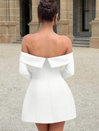 XXTAXN Women's Formal Sexy Off The Shoulder Long Sleeve Cocktail Back Zipper Mini Dress with Pocket