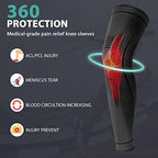 2 Pack Full Leg Compression Sleeves for Men And Women Long Knee Brace Support for Basketball, Running, Workout, Cycling, Sport