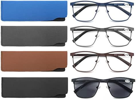 HEEYYOK 4-Pack Blue Light Blocking Reading Glasses Men Stylish Metal Frame Readers,Comfort Anti Glare UV Filter Eyeglasses