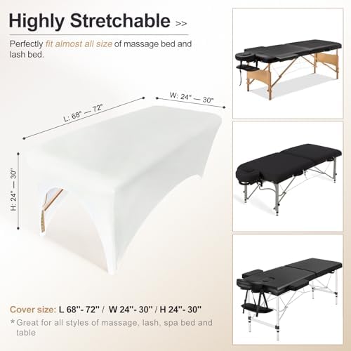 Spa Bed Cover Professional Lash Bed Cover Stretchy Massage Table Cover Beauty Bed Protective Topper, Excellent for Lash Extension, Spa, Massage, Beauty Salon, Wax, Tattoo Bed and Table (White)