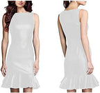 Elegant Hem Ruffles Summer Dress for Woman Sleeveless Mini Dress PU Shiny Liquid Metallic Club Dresses,Silver,XXL