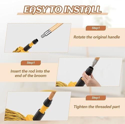 Barydat 55 Inch Lacquered Wood Broom Handle with Metal Threaded Tip Heavy Duty Natural Lacquered Wood Handle for Floor Home Office Commercial, 1" Diameter(10 Pack)