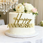 Happy Anniversary Topper, Gold Acrylic Party Cake Side Decoration, Company Anniversary Sign Decoration Cake Charm for Valentine's Day Wedding Party Supplies (Gold)