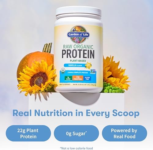 Garden of Life Protein Powder, Vegan Protein Powder, BCAA, Probiotics & Digestive Enzymes, Gluten & Lactose Free, Vanilla, 1.5 LB