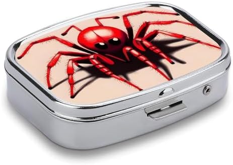 Pill Box 2 Compartment Medicine Pill Case Cute Little Red Spider Portable Pill Box for Pocket Or Purse Pill Box Decorative Metal Medicine Vitamin Organizer Unique Gift, Style