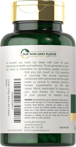 Carlyle Ginkgo Biloba | 400 Tablets | Non-GMO, Gluten Free Herbal Supplement