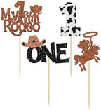 24Pcs Cowboy 1st Birthday Cupcake Toppers Glitter First Birthday Hat Cowboy One Cake Decorations for Western Theme Baby Shower Kids Boys 1st Birthday Party Supplies Brown