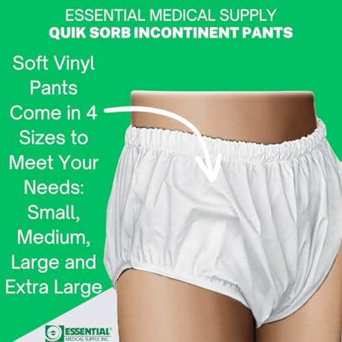 Essential Medical Supply Quik-Sorb Pull On Reusable Vinyl Incontinent Pants - Medium Size from 30in to 36in, Durable and Comfortable Vinyl Incontinence Underwear for Adults and Seniors