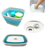 SAMMART 15L (3.9 Gallon) Collapsible Plastic Dishpan with Draining Plug - Foldable Washing Basin - Dish Washing Tub - Washing Up Bowl - Space Saving Kitchen Storage Tray (1, Bright Blue)