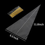 Yotelab Cone Cellophane Bags, 6.3x11.8 Inches 200 PCS Clear Cone Shaped Treat Bags with Twist Ties