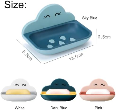 Cloud Shape Soap Dish Holder - Double-Layer Wall Mounted Soap Box Case Saver Rack for Home Bathroom Kitchen White