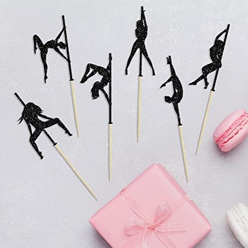 Gyufise 24Pcs Pole Dance Girl Cupcake Toppers Black Glitter Pole Dancing Cupcake Picks Bachelorette Bridal Shower Birthday Party Cake Decorations Supplies