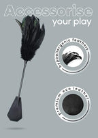 Feather Tickler for Play 15 inch, Faux Leather French Crop for Couples, Feather Ticklers Teasers Black