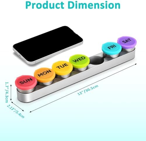 Weekly Metal Pill Case 7 Day, Stainless Steel Pill Box Organizer for Travel, Waterproof Medicine Container, Portable Daliy Pill Holder for Vitamins Fish Oils (Small)