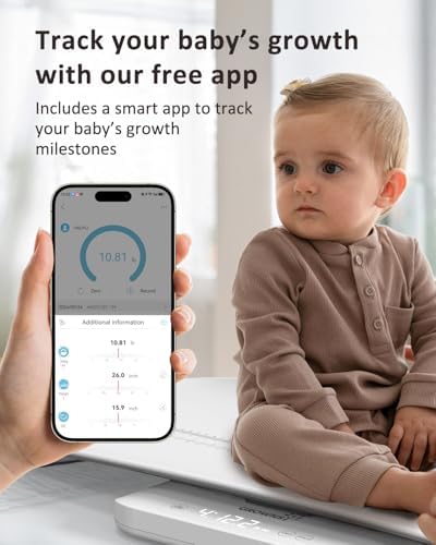 GROWNSY Smart Baby/Pet Scale,Digital Baby Weight Scale with App for Tracking Growth of Infant, Toddler,Puppy,and Cat—Supports Up to 330 lbs, with Hold Function, 27-inch Height Measurement,5 Units